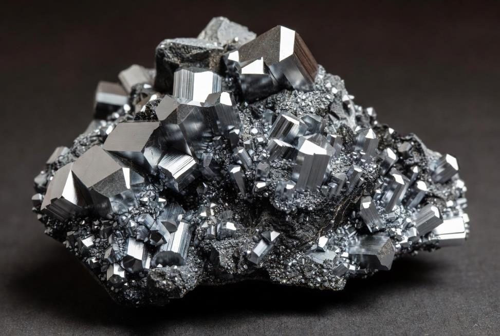 Stibnite crystals, the principal ore mineral of antimony